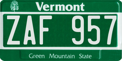 VT license plate ZAF957