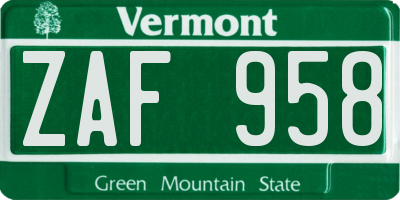 VT license plate ZAF958