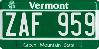 VT license plate ZAF959