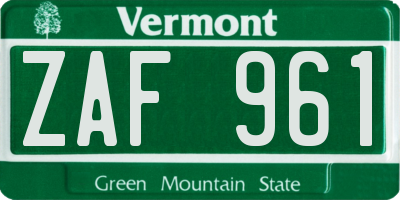 VT license plate ZAF961