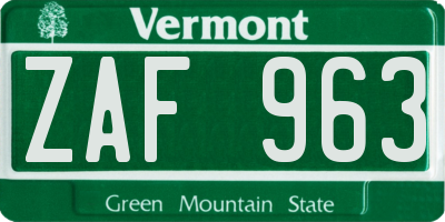 VT license plate ZAF963