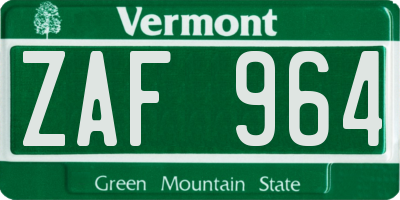 VT license plate ZAF964
