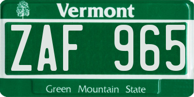 VT license plate ZAF965