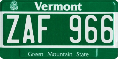 VT license plate ZAF966