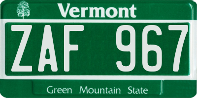 VT license plate ZAF967