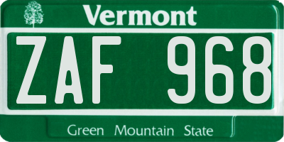 VT license plate ZAF968