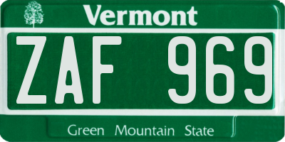 VT license plate ZAF969