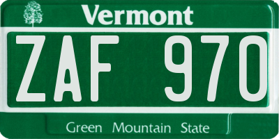 VT license plate ZAF970