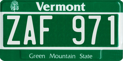 VT license plate ZAF971