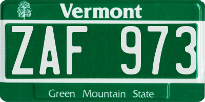 VT license plate ZAF973