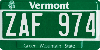 VT license plate ZAF974