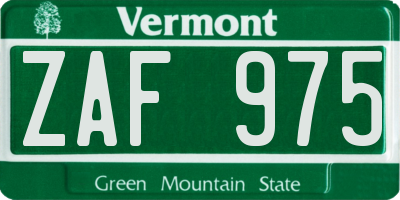 VT license plate ZAF975