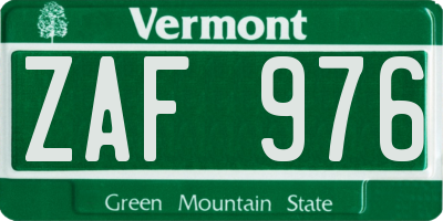 VT license plate ZAF976