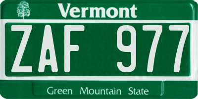 VT license plate ZAF977