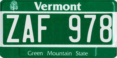 VT license plate ZAF978