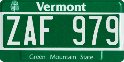 VT license plate ZAF979