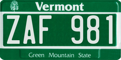 VT license plate ZAF981