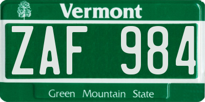 VT license plate ZAF984