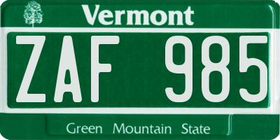 VT license plate ZAF985