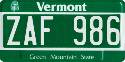 VT license plate ZAF986