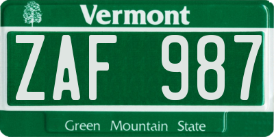 VT license plate ZAF987