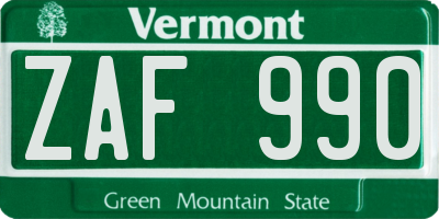 VT license plate ZAF990