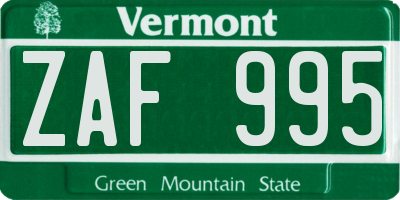 VT license plate ZAF995