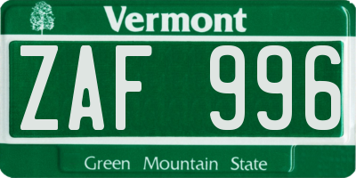 VT license plate ZAF996
