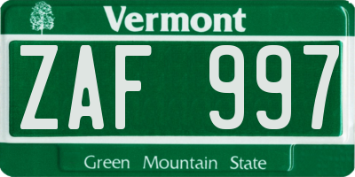VT license plate ZAF997