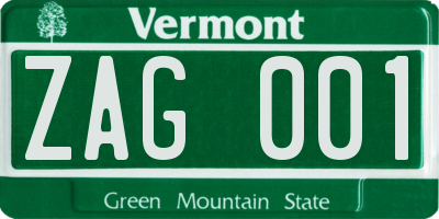 VT license plate ZAG001
