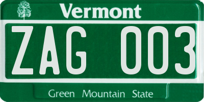 VT license plate ZAG003