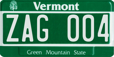 VT license plate ZAG004