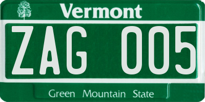 VT license plate ZAG005