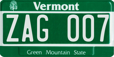 VT license plate ZAG007
