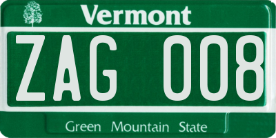 VT license plate ZAG008