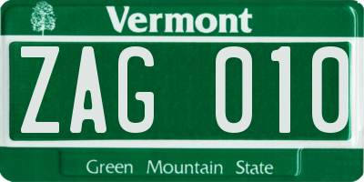 VT license plate ZAG010