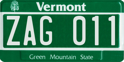 VT license plate ZAG011