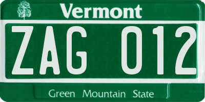 VT license plate ZAG012