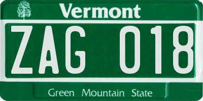 VT license plate ZAG018