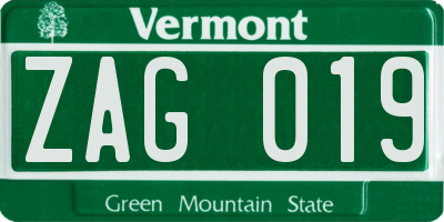 VT license plate ZAG019