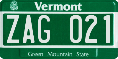 VT license plate ZAG021