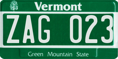 VT license plate ZAG023