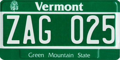 VT license plate ZAG025
