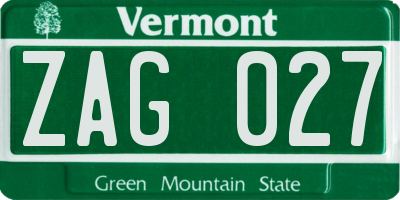 VT license plate ZAG027