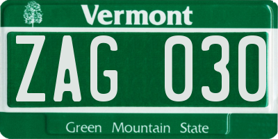 VT license plate ZAG030