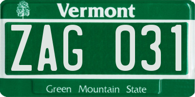 VT license plate ZAG031