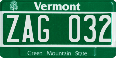 VT license plate ZAG032