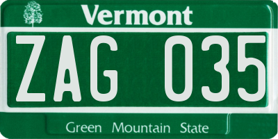 VT license plate ZAG035