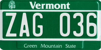 VT license plate ZAG036