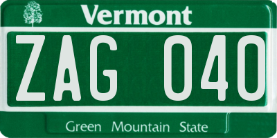 VT license plate ZAG040